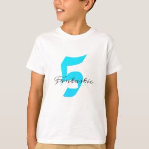 Fantastic Five Boys 5th Birthday Teal Blue White T-Shirt