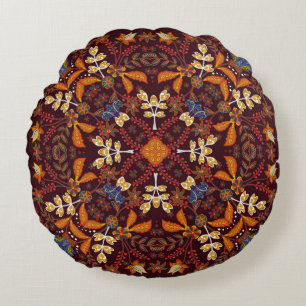 Fantastic flower ornament. Beautiful vintage patte Round Cushion