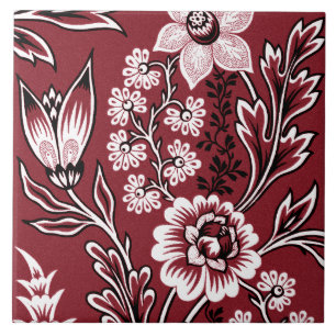 Fantastic Flowers (Maroon) Fine Art Ceramic Tile
