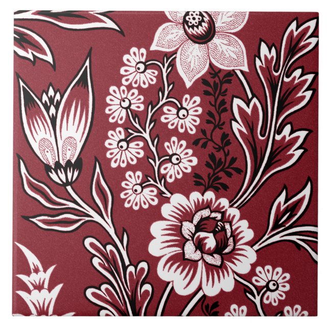 Fantastic Flowers (Maroon) Fine Art Ceramic Tile (Front)