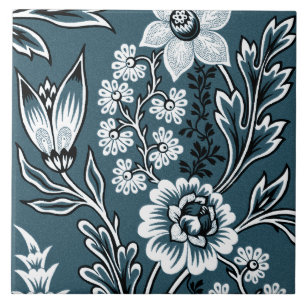 Fantastic Flowers (Slate Teal) Fine Art Ceramic Tile