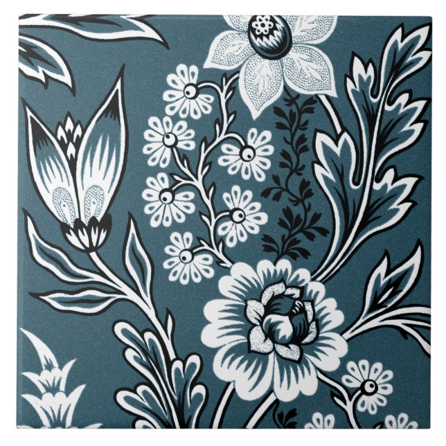 Fantastic Flowers (Slate Teal) Fine Art Ceramic Tile (Front)