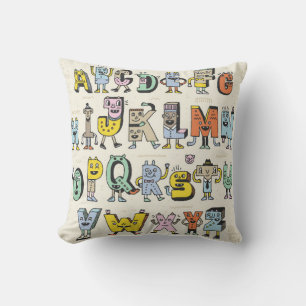 Fantastic Funny Alphabet. Wacky Doodle Letters Des Cushion