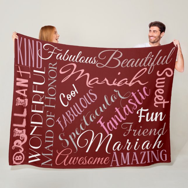Fantastic Maid of Honour Personalise Names 'n Word Fleece Blanket (In Situ)