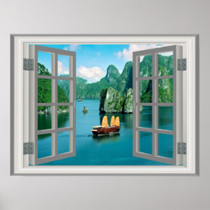 Fantastic Malaysia Sailboat Ocean Faux Window Poster