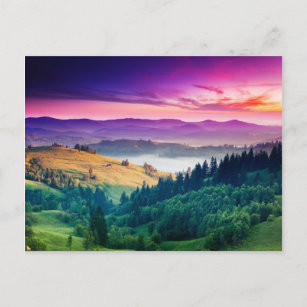 Fantastic Morning Mountain Landscape. Overcast Postcard