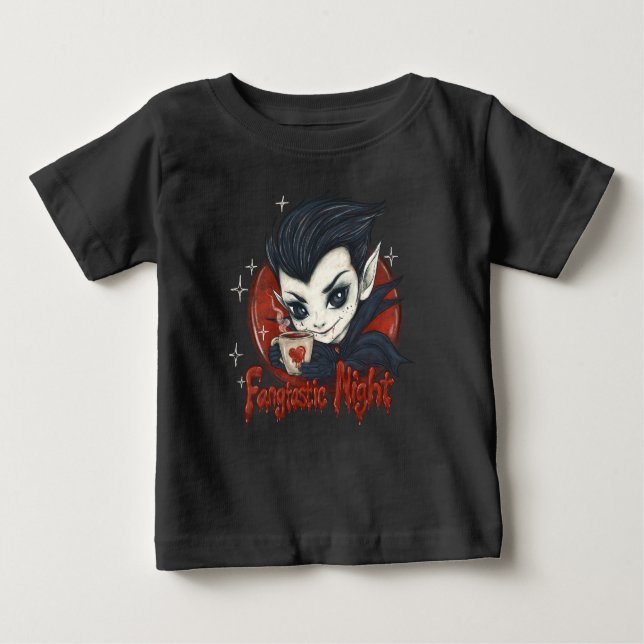 Fantastic night. Cute vampire with a cup of coffee Baby T-Shirt (Front)