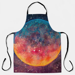 Fantastic oil painting beautiful big planet moon a apron