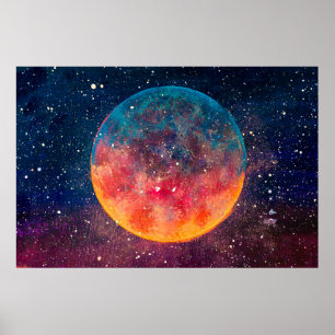 Fantastic oil painting beautiful big planet moon a poster
