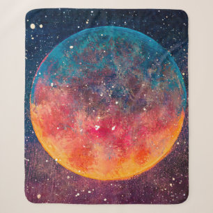 Fantastic oil painting beautiful big planet moon a sherpa blanket