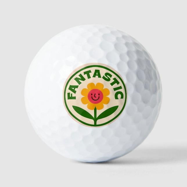 Fantastic Retro Flower Smiley Face Positivity Golf Balls (Front)