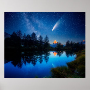 Fantastic starry sky over the Matterhorn spire. Lo Poster