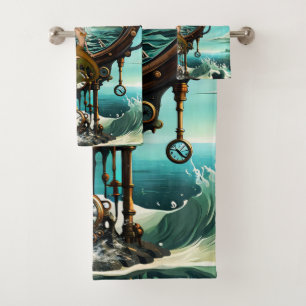 Fantastic steampunk sea clock bath towel set