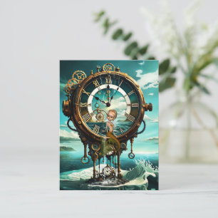 Fantastic steampunk sea clock postcard