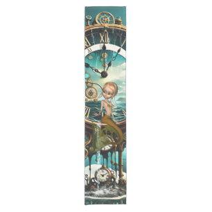 Fantastic steampunk sea clock short table runner