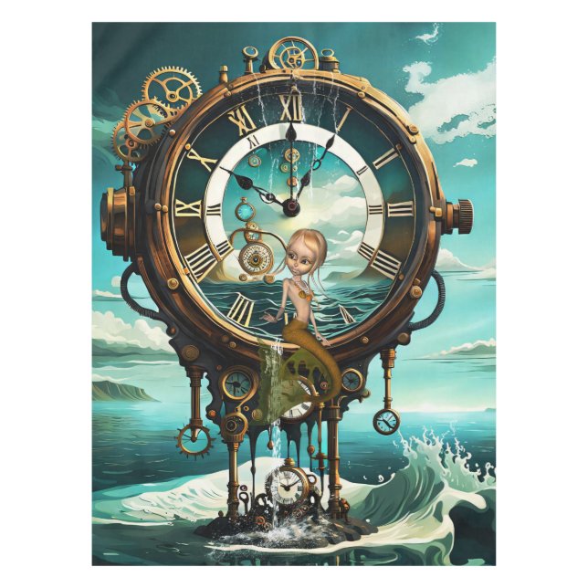 Fantastic steampunk sea clock tablecloth (Front)