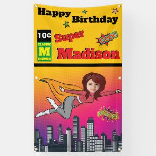 Fantastic Superhero Birthday Photo Perfect Girl's  Banner