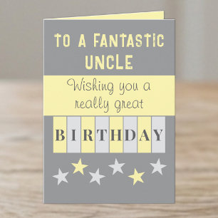Fantastic uncle grey yellow birthday card