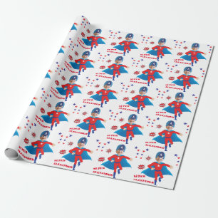 Fantastic USA Superhero Boy Birthday Tremendous Wrapping Paper