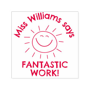 Fantastic Work Smiling Sun Custom Teacher Praise Self-inking Stamp