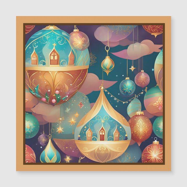 Fantastical Christmas Balls Design Magnetic Card (Front)