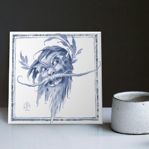 Fantastical Creature Enchanting Art Nouveau Delft Ceramic Tile