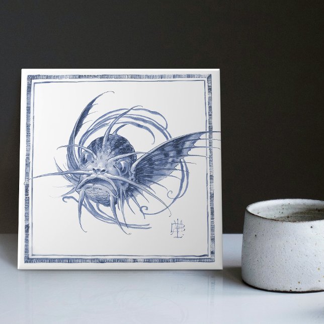 Fantastical Creature Enchanting Art Nouveau Delft Ceramic Tile (Creator Uploaded)