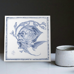 Fantastical Creature Enchanting Art Nouveau Delft Ceramic Tile