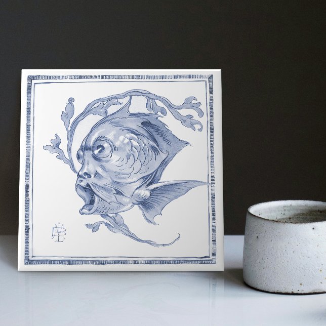 Fantastical Creature Enchanting Art Nouveau Delft Ceramic Tile (Creator Uploaded)