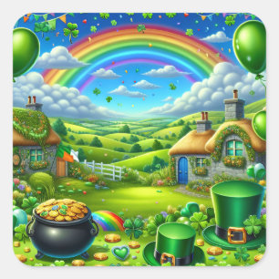 Fantastical St Patick's Day Landscape Party Square Sticker