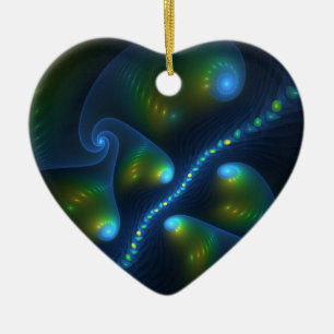 Fantasy Abstract Blue Green Yellow Fractal Art Ceramic Ornament