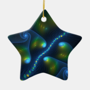 Fantasy Abstract Blue Green Yellow Fractal Art Ceramic Ornament