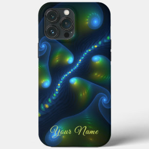 Fantasy Abstract Blue Green Yellow Fractal Name iPhone 13 Pro Max Case