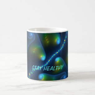 Fantasy Abstract Blue Green Yellow Fractal Text Coffee Mug