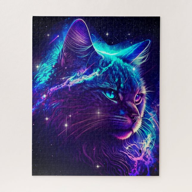 Fantasy Abstract Cute Galaxy Space Kitty Cat Jigsaw Puzzle (Vertical)