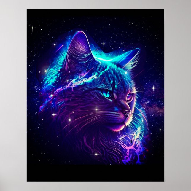 Fantasy Abstract Cute Galaxy Space Kitty Cat Poster (Front)