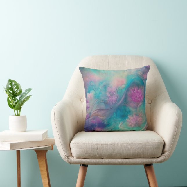 Fantasy Abstract Flowers In Pink And Aqua Wave  Cushion (Chair)