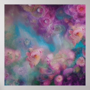 Fantasy Abstract Flowers In Pink And Purple Poster