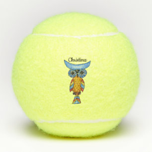 Fantasy Abstract Owl Blue Head Eyes Colourful Body Tennis Balls