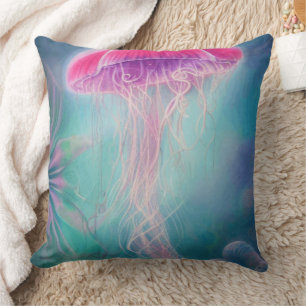 Fantasy Abstract Pink Jellyfish In The Ocean   Cushion
