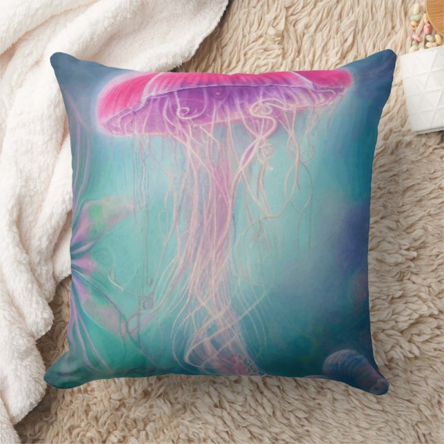 Fantasy Abstract Pink Jellyfish In The Ocean   Cushion (Blanket)