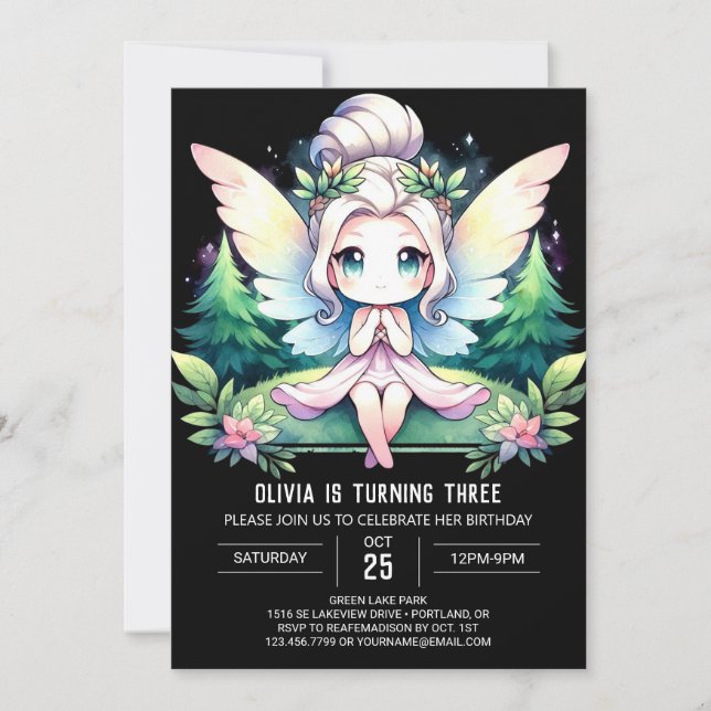 Fantasy Adorable Fairy Birthday Invitation (Front)