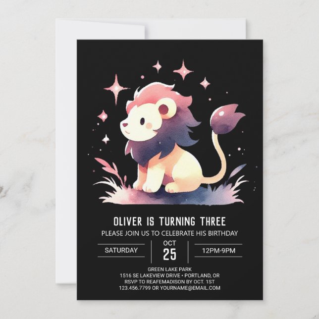 Fantasy Adorable Lion Birthday Invitation (Front)