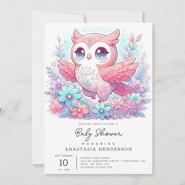 Fantasy Adorable Owl Baby Shower Invitation (Front)