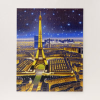 Fantasy Aerial View of Paris Under the Stars