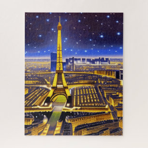 Fantasy Aerial View of Paris Under the Stars Jigsaw Puzzle