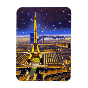 Fantasy Aerial View of Paris Under the Stars Magnet