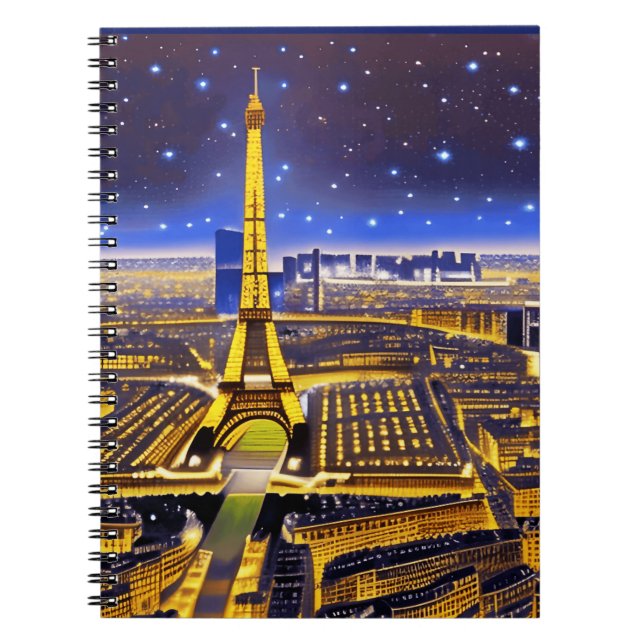 Fantasy Aerial View of Paris Under the Stars Notebook (Front)