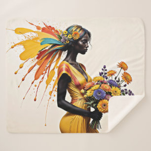 Fantasy African girl yellow blue beige bright art  Sherpa Blanket