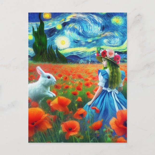 Fantasy Alice and the Rabbit Enter Oz Van Gogh Postcard (Front)